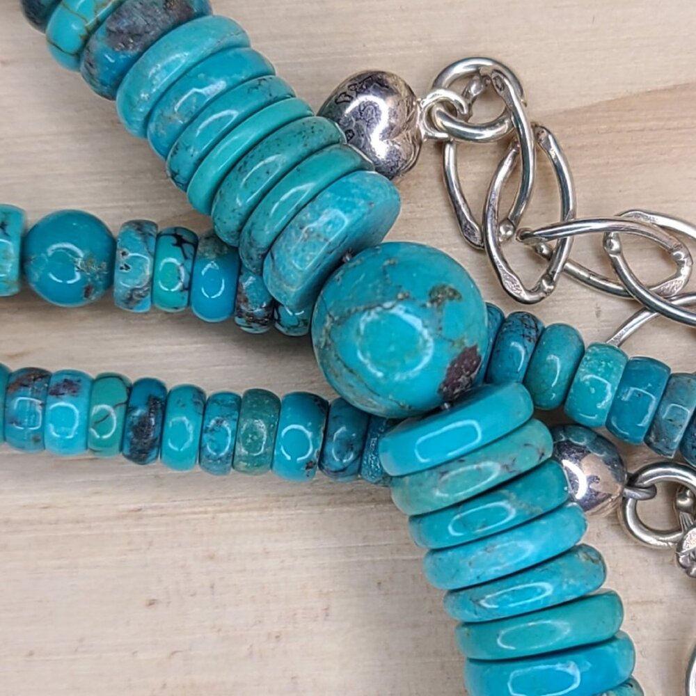 Jay King DTR Graduated Turquoise Disks Sterling Silver Necklace 18-21" - Picture 4 of 7